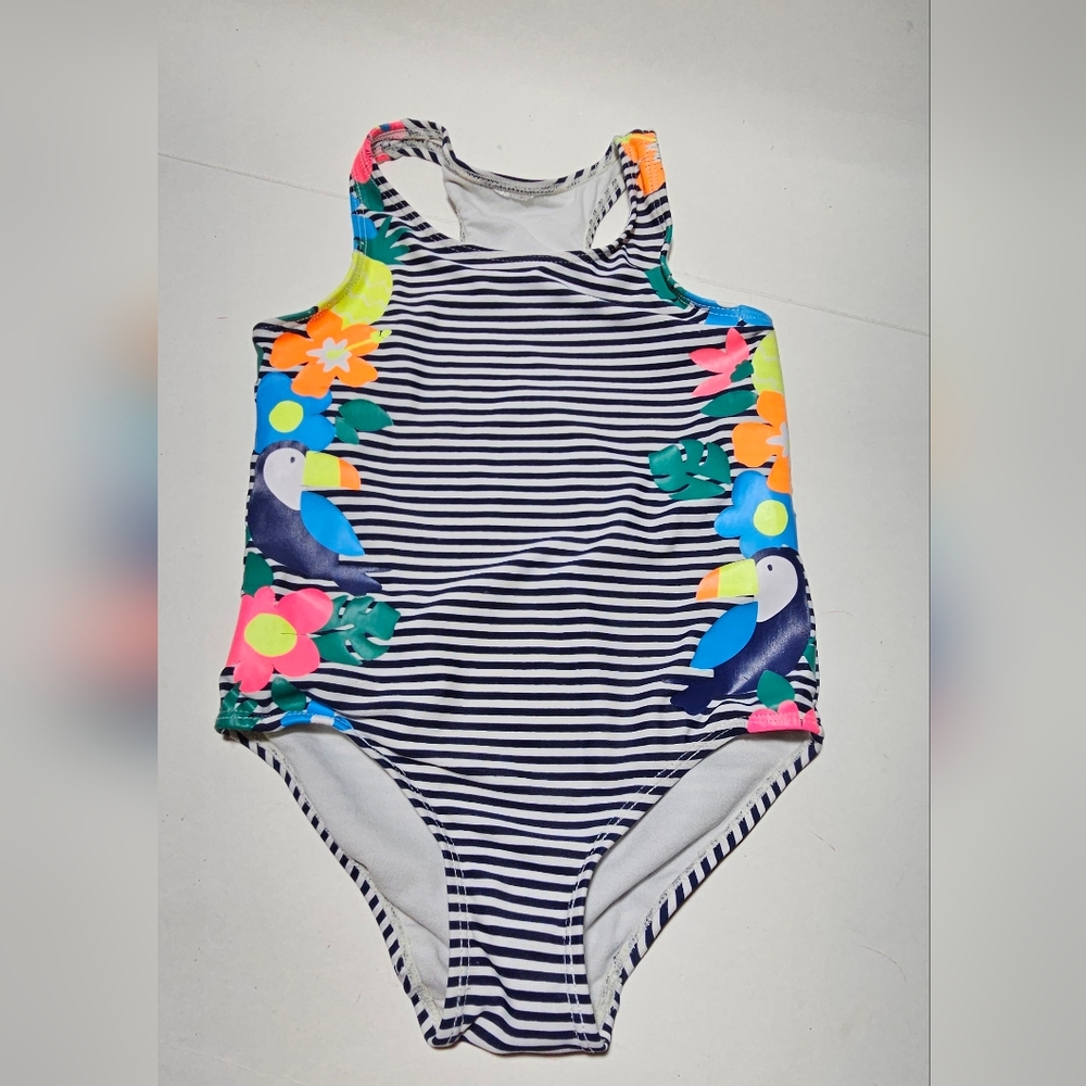 Carters Toddler Girl Stripe Tropical Print One Piece Swimsuit Multi Size 4/5